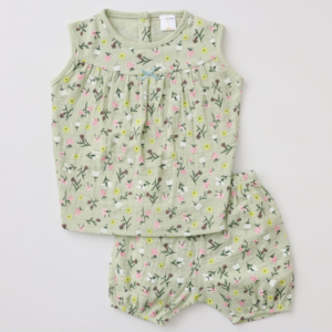 Soft Green Floral Sleeveless Top & Bloomers