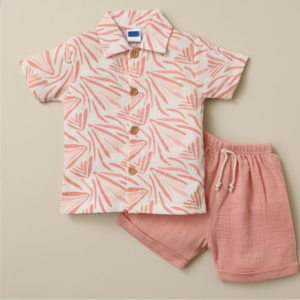 Peach Print Shirt & Solid Shorts