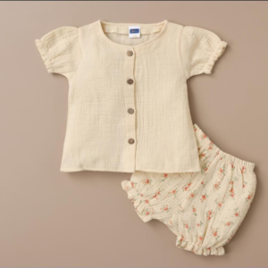 Textured Puff Sleeve Top & Floral Bloomers