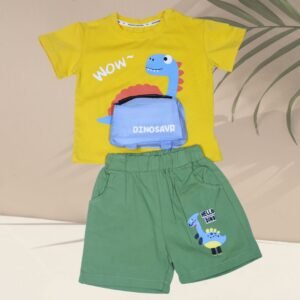 Hello Dino – Boys' Soft Cotton Co-ord Set with Dino Pouch