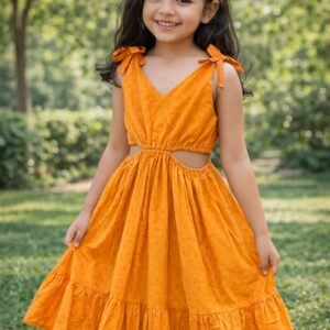 Orange Cut-Out Kids Dress