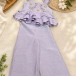 Lavender Floral Embroidered Ruffle Top & Palazzo Set