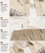 Beige Printed Overshirt with White Tee & Cargo Shorts Set - Image 2