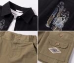 Black Printed Open Shirt with White Tee & Cargo Shorts Set - Image 2