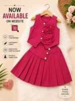 Girls Fuchsia Floral Appliqué Top & Pleated Skirt Set - Image 3