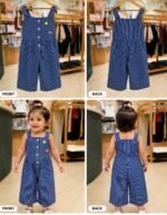Navy Pinstripe Cotton Wide-Leg Jumpsuit