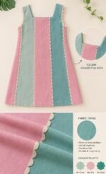 Pastel Stripe Scallop A-Line Dress - Image 2