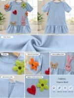 Bloom Buddies Appliqué Girls Dress – Sky Blue - Image 2