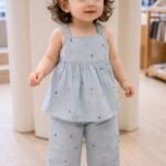 Sky Blue Embroidered Cotton Co-ord Set