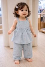 Sky Blue Embroidered Cotton Co-ord Set