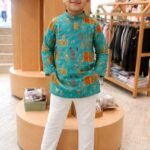Teal Heritage Print Kurta Set With white pant