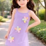Lavender Blossom Appliqué Cotton Lycra Dress