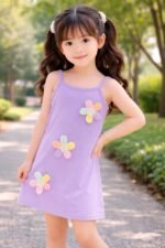 Lavender Blossom Appliqué Cotton Lycra Dress