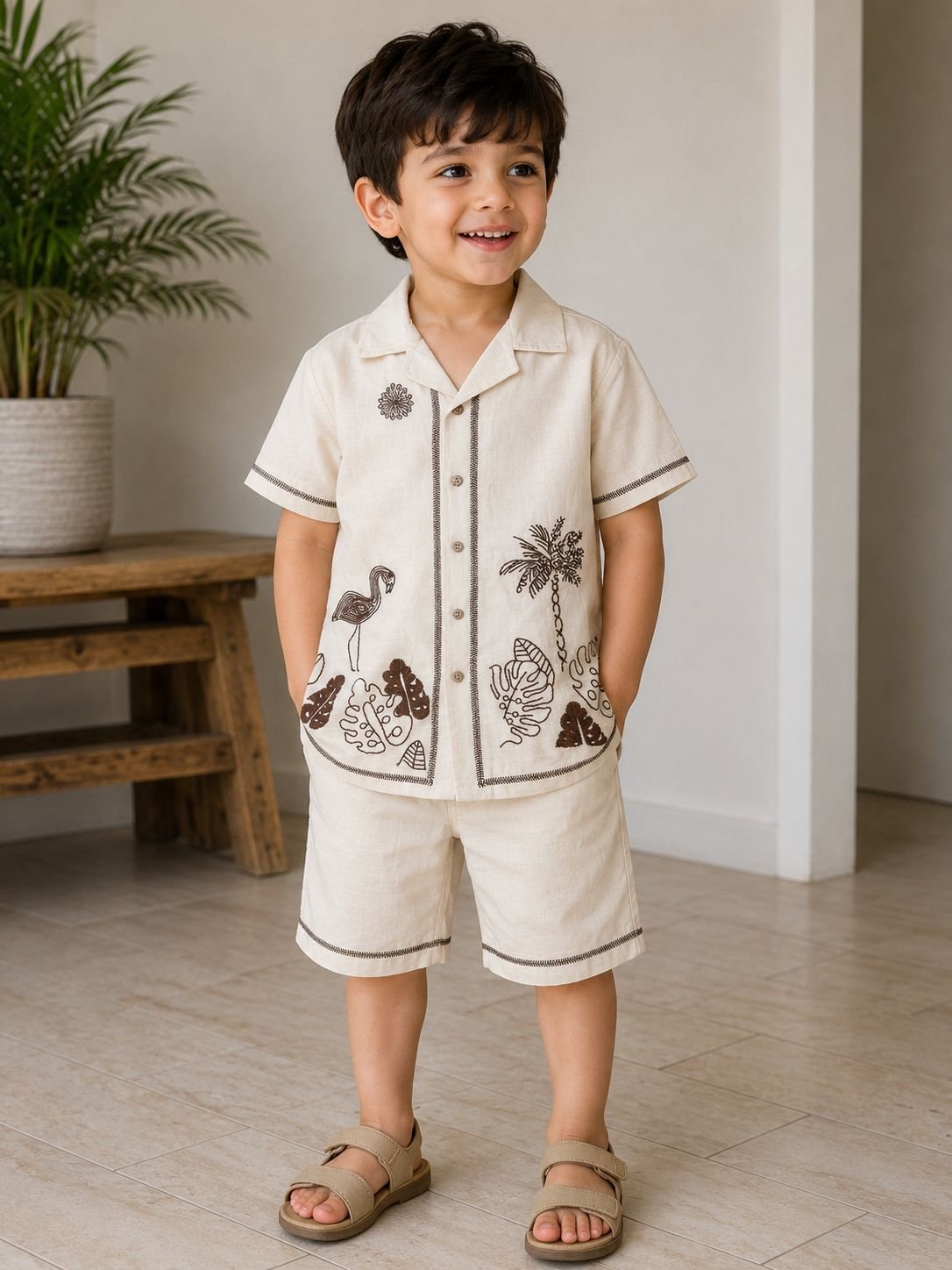 IMG_0540.jpeg Tropical Oasis Embroidered Linen Co-ord Set - Image 1