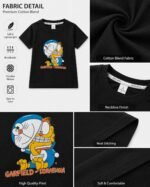 Garfield & Doraemon Graphic T-Shirt with Printed Denim Shorts Set - Image 2