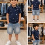 Teddy Print Polo T-Shirt & Denim Shorts Co-ord Set