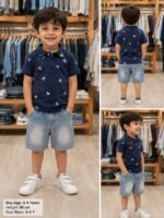 Teddy Print Polo T-Shirt & Denim Shorts Co-ord Set