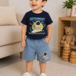 Space Explorer Astronaut T-Shirt & Denim Shorts Set