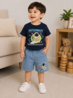Space Explorer Astronaut T-Shirt & Denim Shorts Set