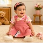 Pink Giraffe Pinafore Dress Set