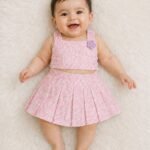 Pink Blossom Pleated Skirt & Crop Top Set