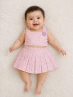 Pink Blossom Pleated Skirt & Crop Top Set