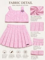 Pink Blossom Pleated Skirt & Crop Top Set - Image 2