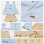 Sky Blue Bow Peplum Top & Frill Shorts Set - Image 2