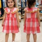 Coral Check Frill Collar Girls Dress