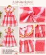 Coral Check Frill Collar Girls Dress - Image 2