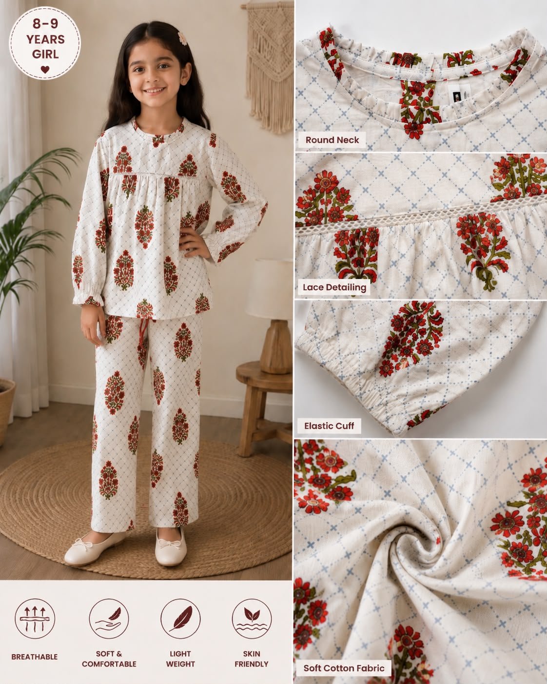 IMG_0916.jpeg Ruby Blossom Cotton Co-ord Set - Image 1