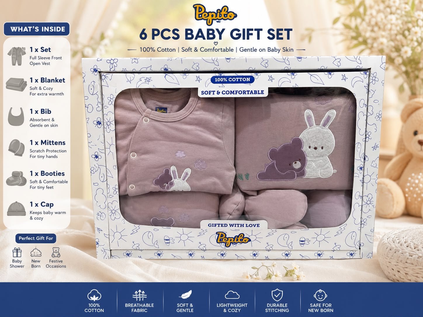 IMG_0982.jpeg CuddleNest 6-Piece Baby Gift Set – Dusty Mauve - Image 1