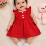 Scarlet Ruffle Charm Cotton Dress