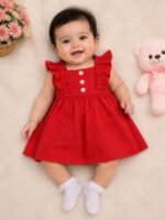 Scarlet Ruffle Charm Cotton Dress