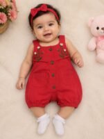 Rosy Bloom Embroidered Cotton Romper