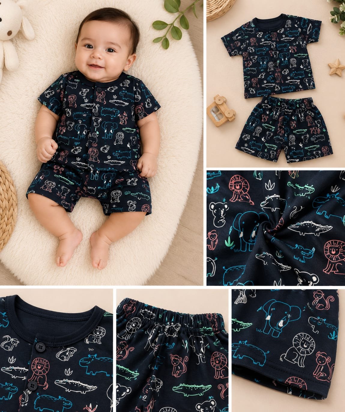 IMG_1037.jpeg Cucumber Wild Safari Navy Cotton Co-ord Set - Image 1