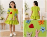 Spring Meadow Appliqué Girls Dress – Lime Green