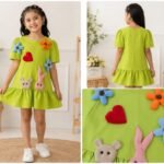 Spring Meadow Appliqué Girls Dress – Lime Green