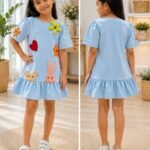 Bloom Buddies Appliqué Girls Dress – Sky Blue