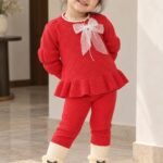 Girls’ Red Knit Bow & Ruffle Co-ord Set