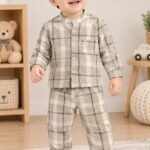 Toddler Boys' Checked Mandarin Shirt & Trousers Set