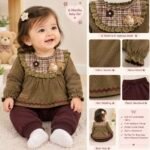 🤎 Vintage Cocoa Doll Collar Baby Set Colour: Olive Brown & Deep Maroon Set Includes: Full-sleeve top + matching pants