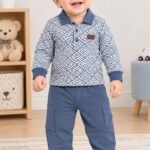 Baby Boys' 2-Piece Geometric Printed Polo Shirt & Cargo Pants Set