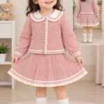 🌸 Rosy Knit Collar Skirt Set