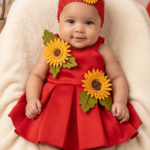 Baby Bright Red Sunflower Party Dress Set