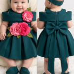 Baby Emerald Green Off-The-Shoulder Party Dress Set