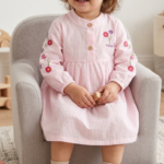 Item Name: Baby Girl Floral Embroidered Pinstripe Dress