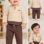 Toddler Boys' Two-Piece Linen/Cotton Henley Top and Trousers Set.