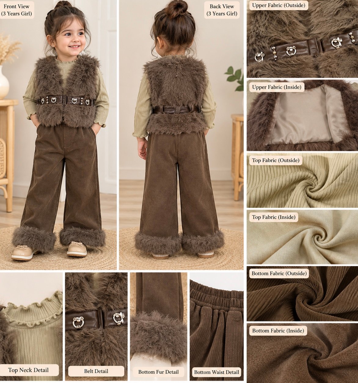 1152626B-84F5-4941-B005-1FA01FAEB58A.jpeg Girls' Premium Faux Fur Waistcoat with Ribbed Top and Wide-Leg Pants - Image 1
