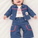 Rainbow Pom-Pom Denim Co-Ord Set for Baby Girls